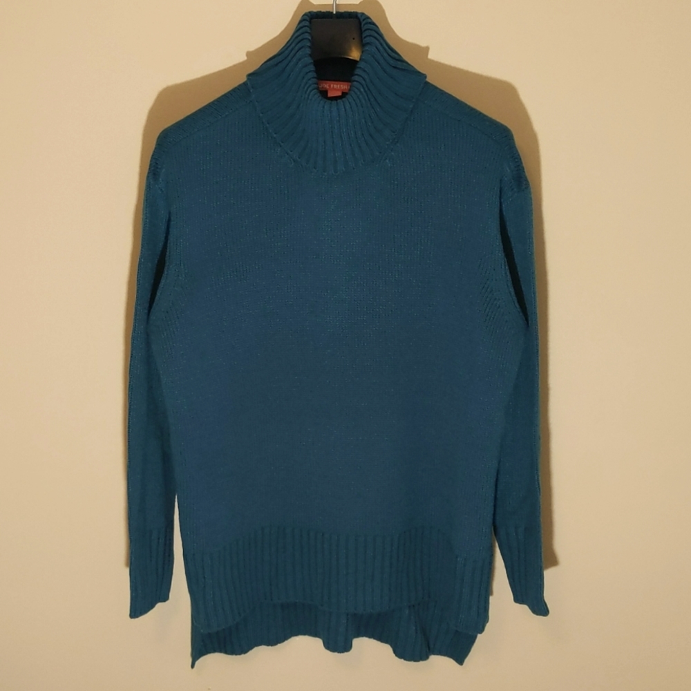 Joe Fresh| NWT Blue Long Sleeve Turtleneck Sweater With Side Slits Acrylic - Picture 1 of 13
